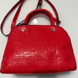 Christian Lacroix Red‎ Embossed Logo Satchel Crossbody Purse Polka Dot Lining